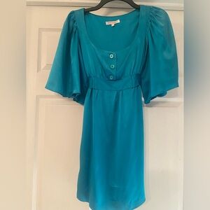 Vintage Betsey Johnson 100% Silk Button Bodice Turquoise Dress Size 2